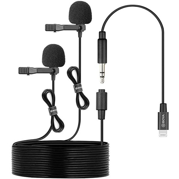 BOYA M2D Dual Mini Lavalier omnidirectional Microphone for iOS Devices - Picture 1 of 6